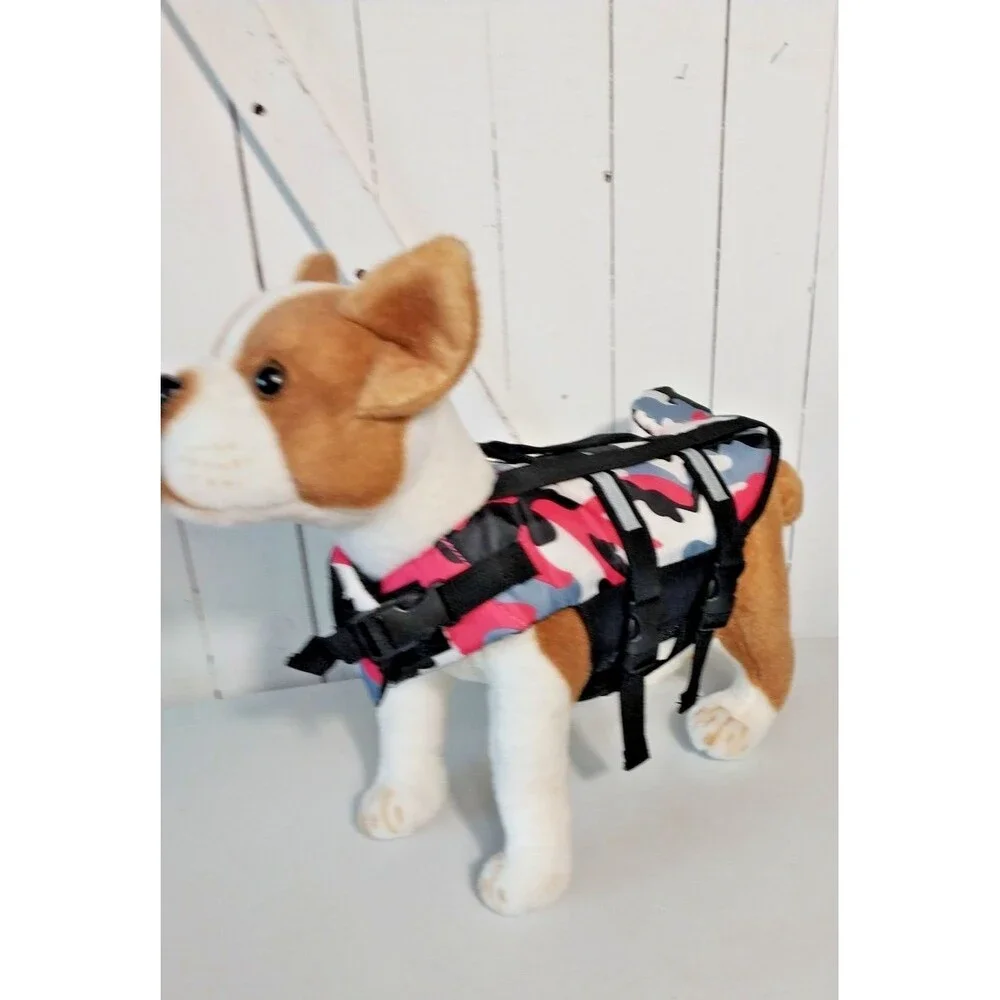 Camouflage Pink, Black, Gray, White Dog Life Jacket Swimming Size XS